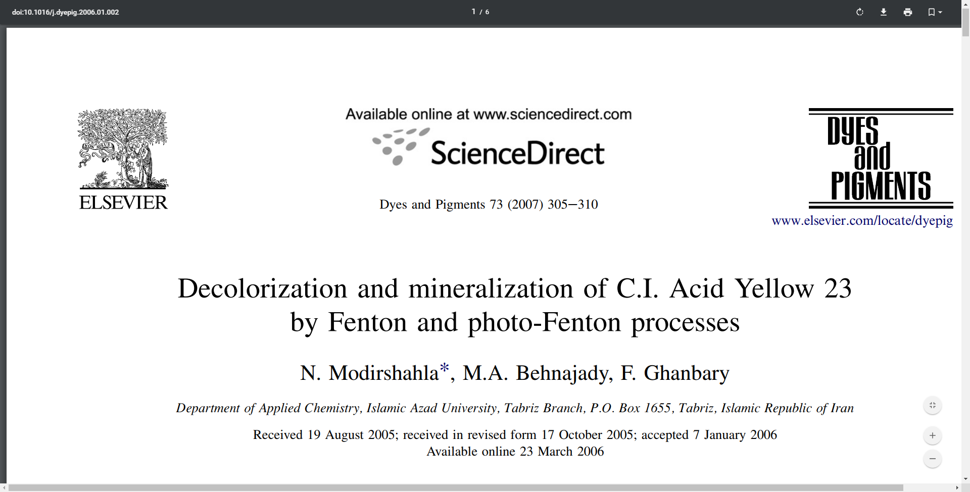 Decolorization and mineralization of C.I