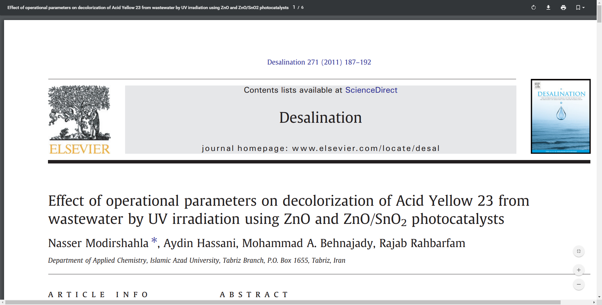Effect of operational parameters on decolorization of Acid